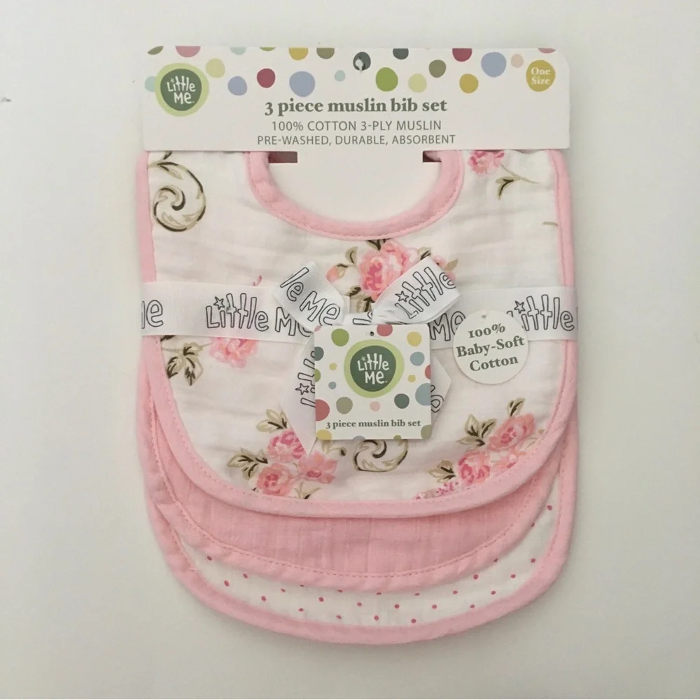NEW Cotton Muslin Bib Set of 3 Floral Pink Print | Little Me